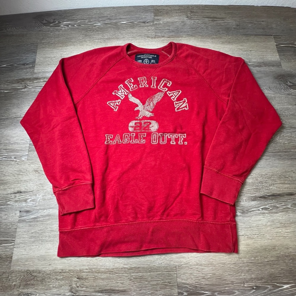 American Eagle Sweatshirt Mens Large Red Graphic Athletic‎ Fit Raglan Pullover